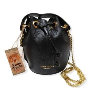 Anna Paola Black Leather Bucket Bag